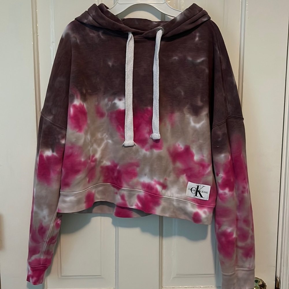 CK Calvin Klein tie dye cropped hoodie size medium.